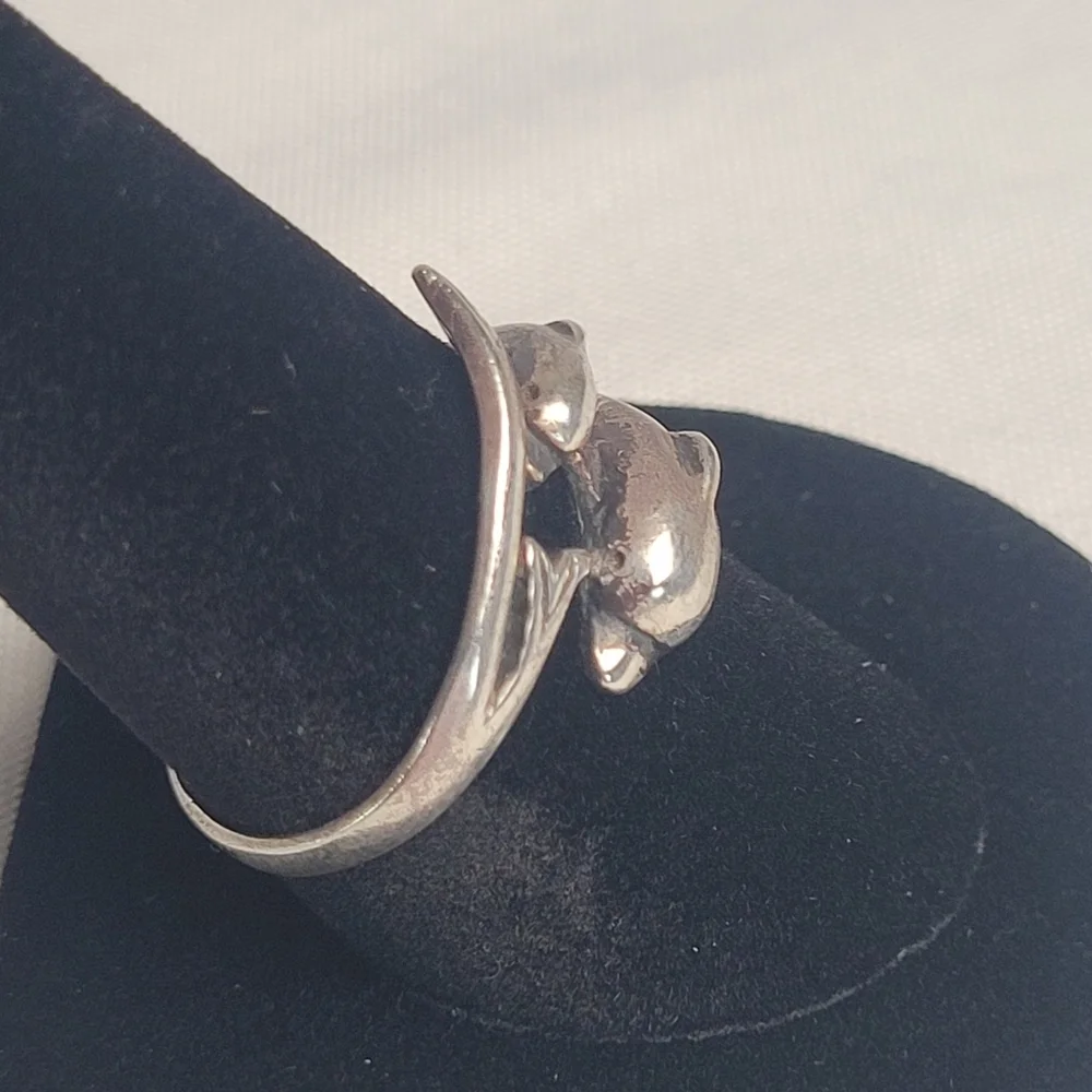 925 Sterling Silver Dolphin Wrap Ring - Women's Silver vintage